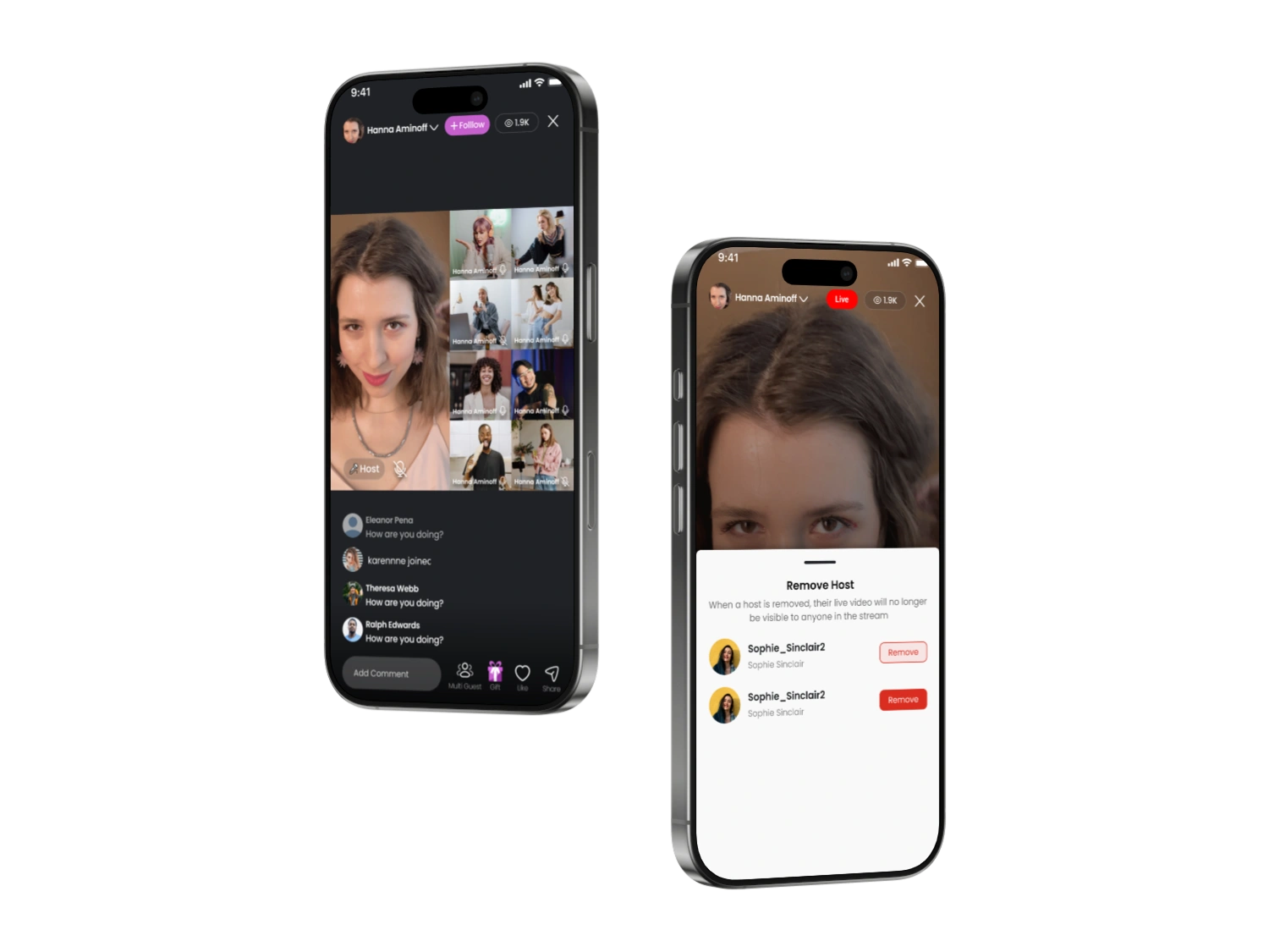 Public and private live streams side by side